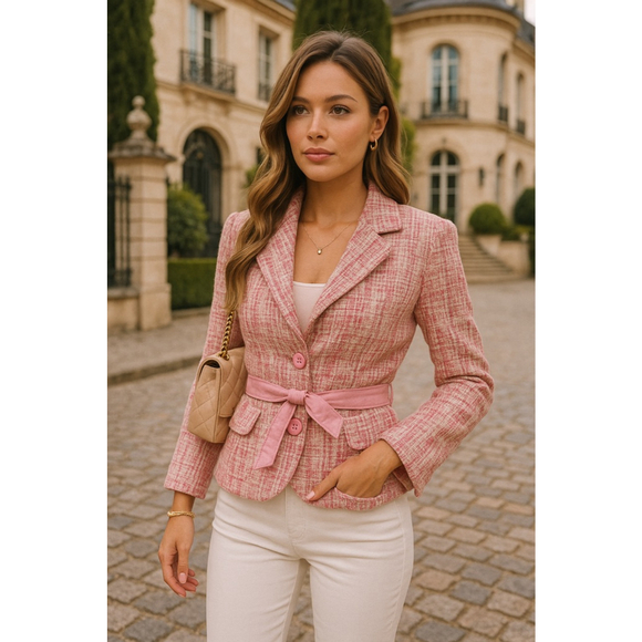 Jackets & Blazers - Faith Passion Pink Tweed Blazer French Parisian Office Barbie Coquette Academia